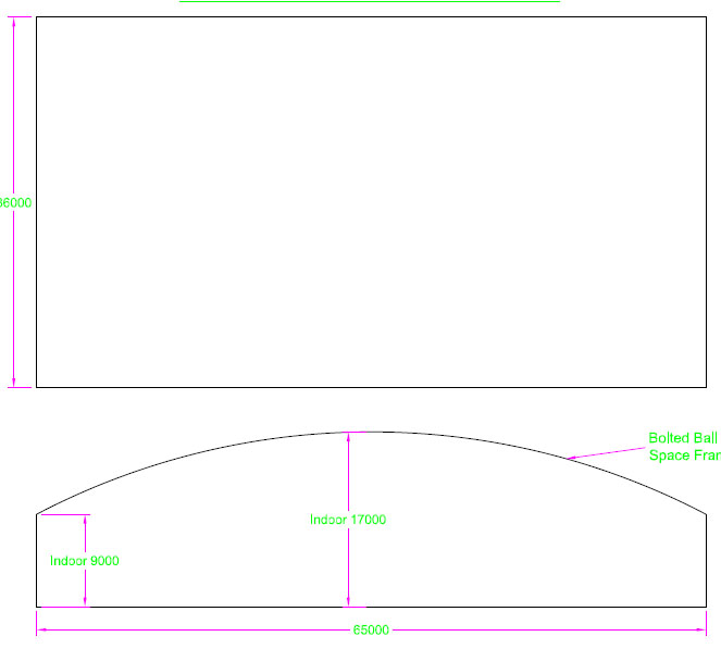 大同跨度65米，拱高8米网架